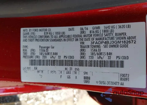 2016 Ford Fiesta Se from USA, damaged, VIN 3FADP4BJ3GM182672